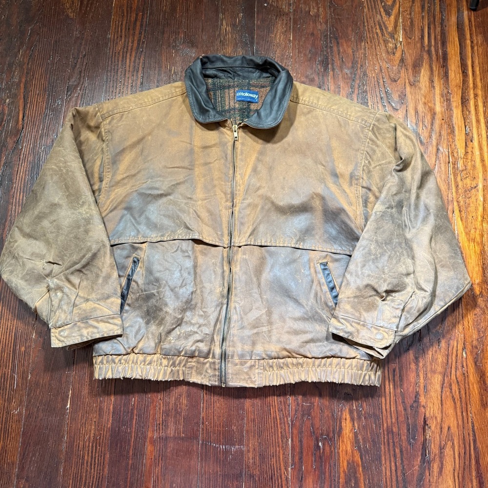 Vintage Holloway Jacket Mens‎ L Brown Tin Cloth Waxed Canvas Lined MADE IN USA